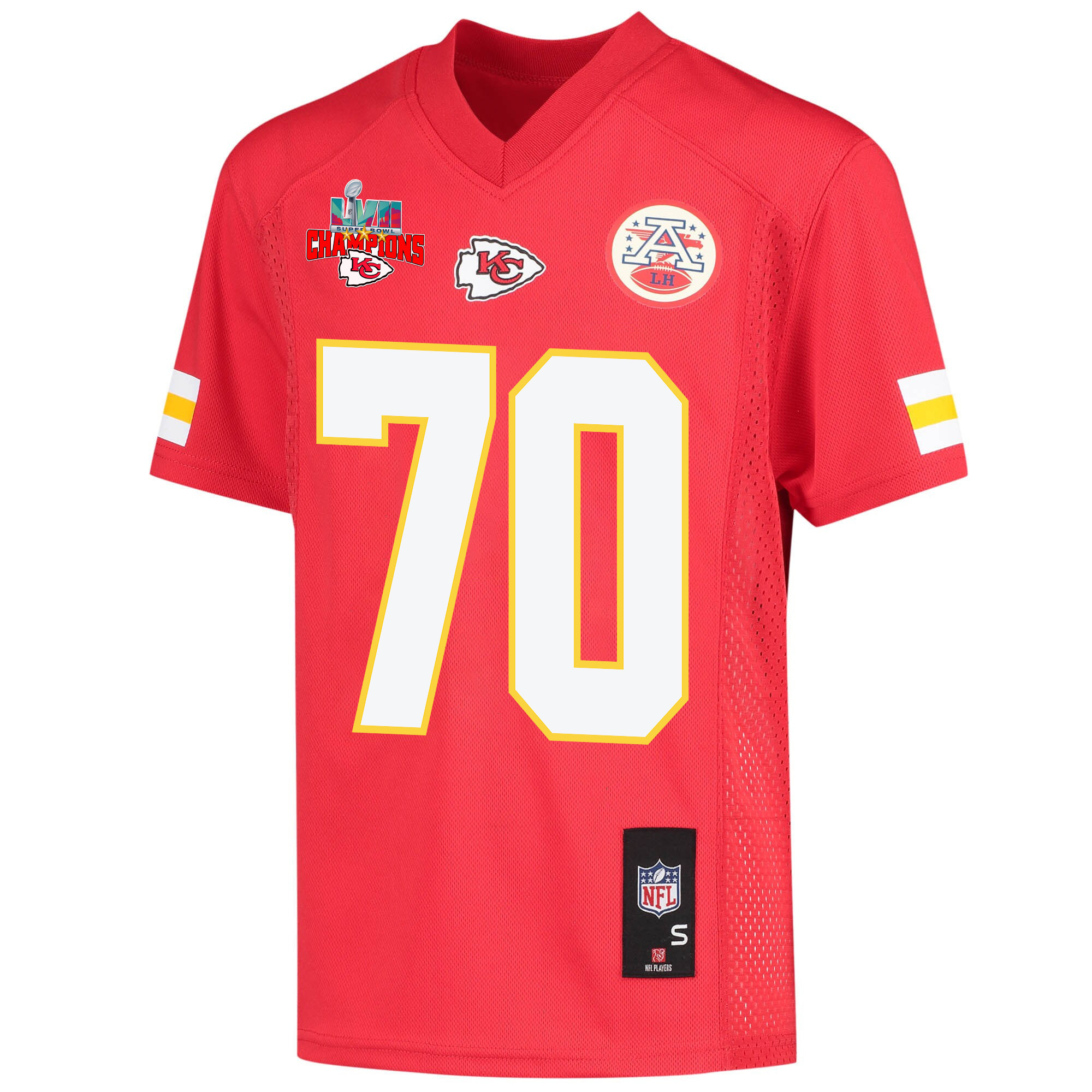 Prince Tega Wanogho 70 Kansas City Chiefs Super Bowl LVII Champions 3 Stars Youth Game Jersey - Red