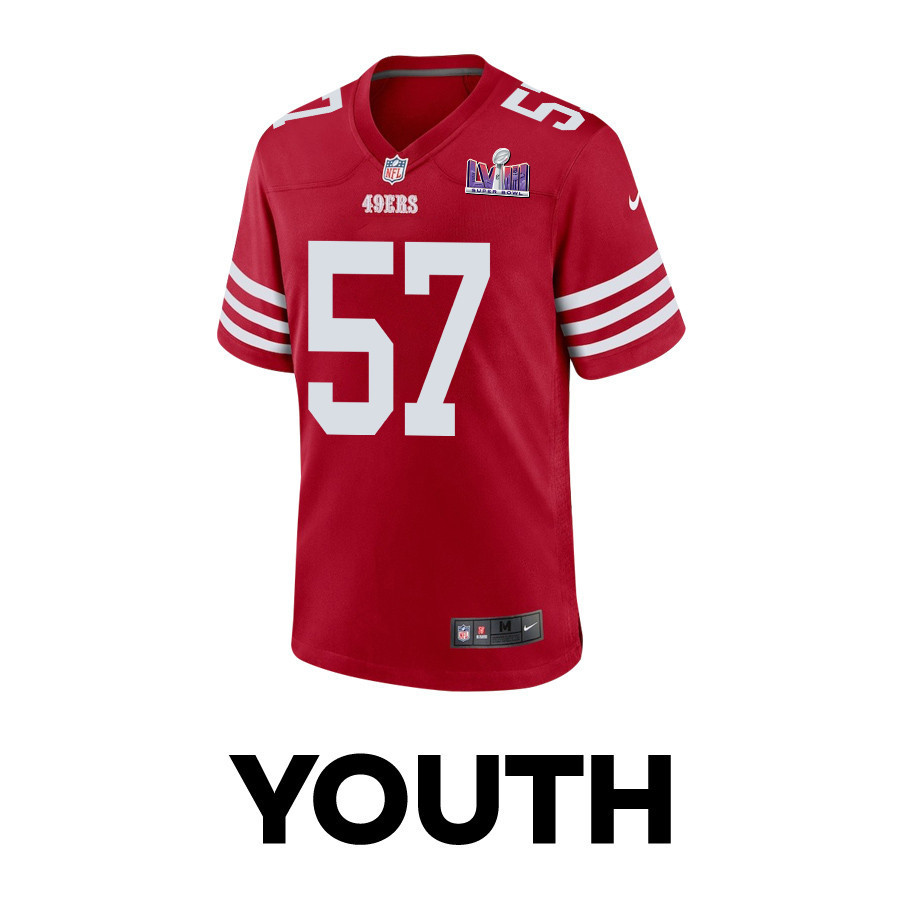 Dre Greenlaw 57 San Francisco 49ers Super Bowl LVIII Patch Game YOUTH Jersey - Scarlet
