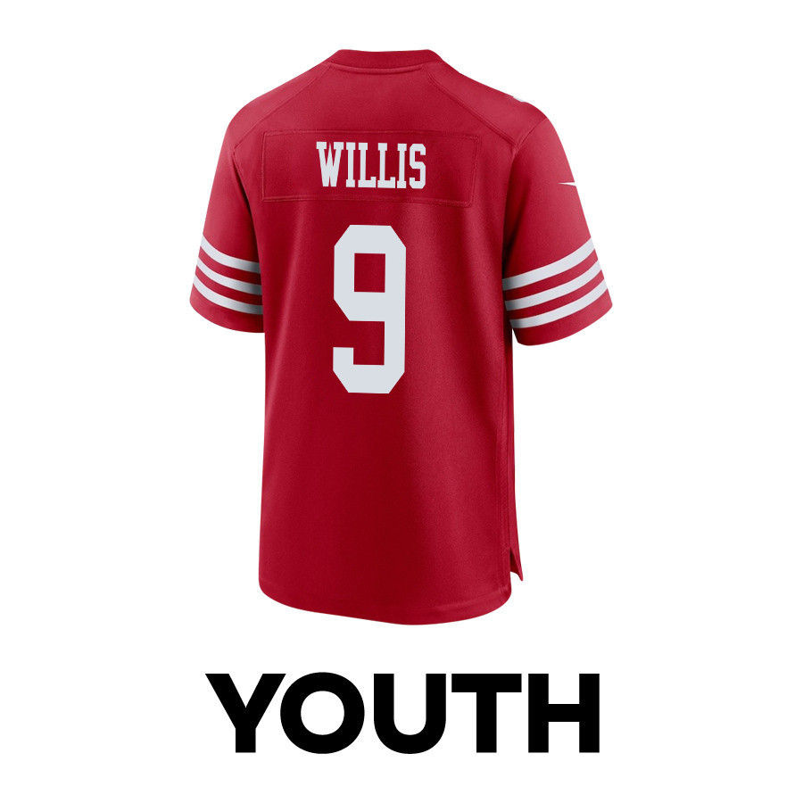 Brayden Willis 9 San Francisco 49ers Super Bowl LVIII Patch Game YOUTH Jersey - Scarlet