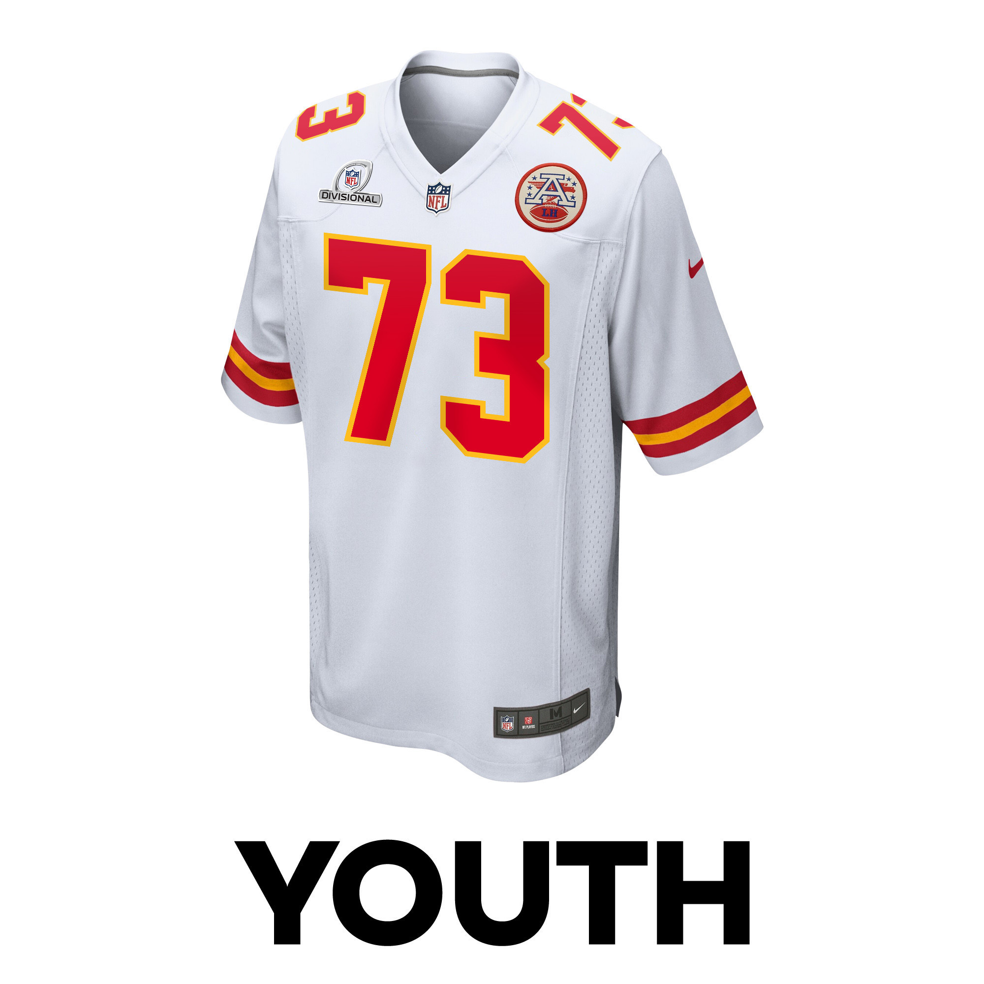 Nick Allegretti 73 Kansas City Chiefs Super Bowl LVIII Patch Game YOUTH Jersey - White