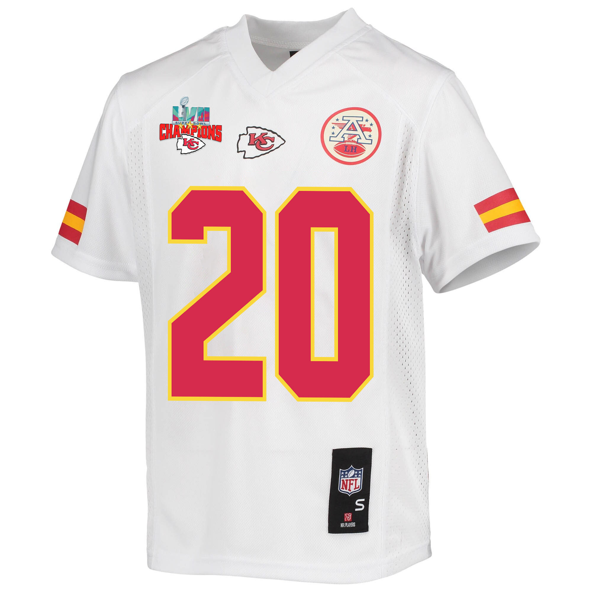 Justin Reid 20 Kansas City Chiefs Super Bowl LVII Champions 3 Stars Youth Game Jersey - White