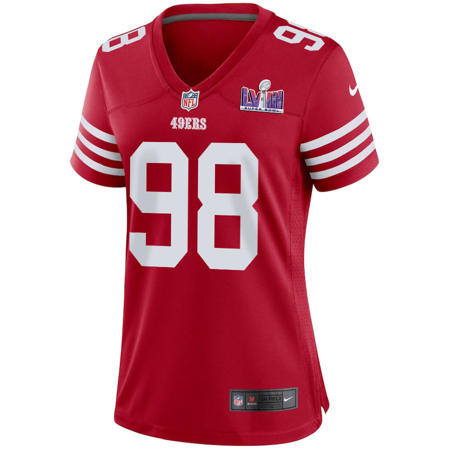 Javon Hargrave 98 San Francisco 49ers Super Bowl LVIII Patch Game Women Jersey - Scarlet