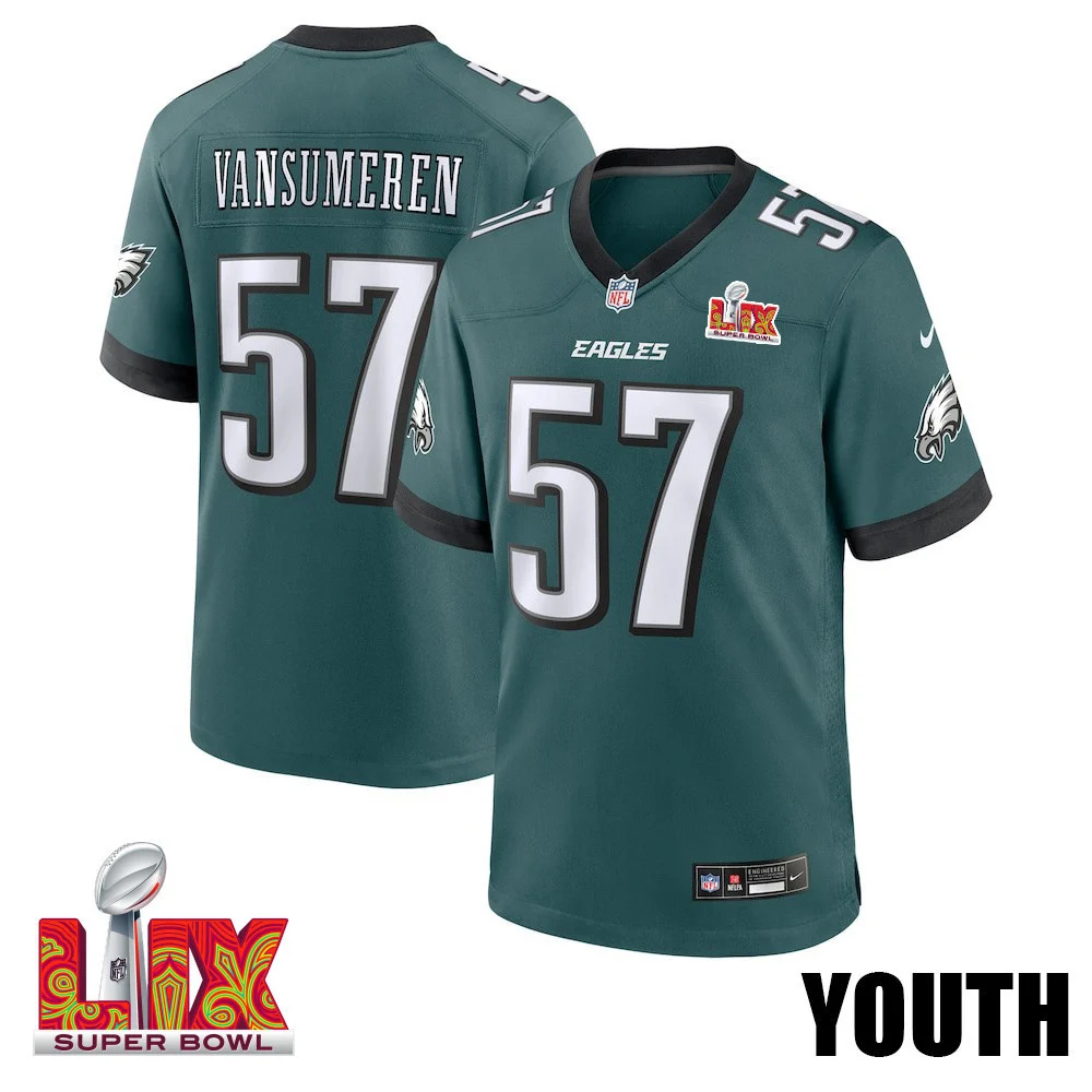 Ben VanSumeren #57 Philadelphia Eagles Super Bowl LIX YOUTH Jersey - Midnight Green