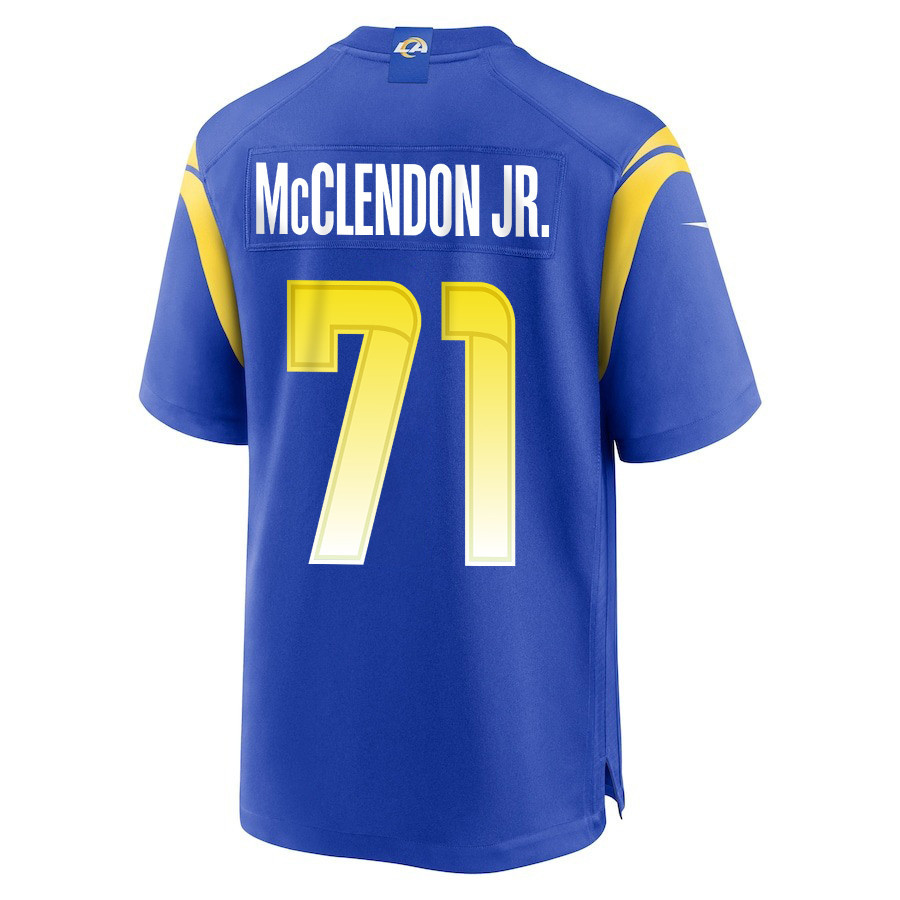 Warren McClendon Jr. 71 Los Angeles Rams Super Bowl LIX New Orleans Patch Game Men Jersey - Royal