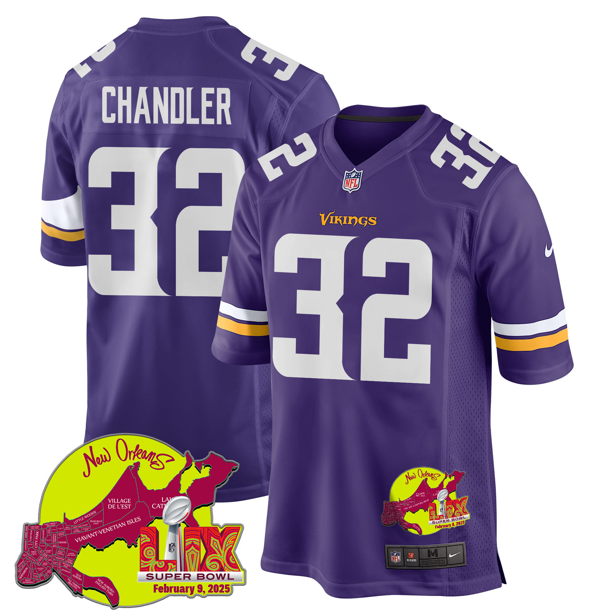Ty Chandler 32 Minnesota Vikings Super Bowl LIX New Orleans Patch Game Men Jersey - Purple