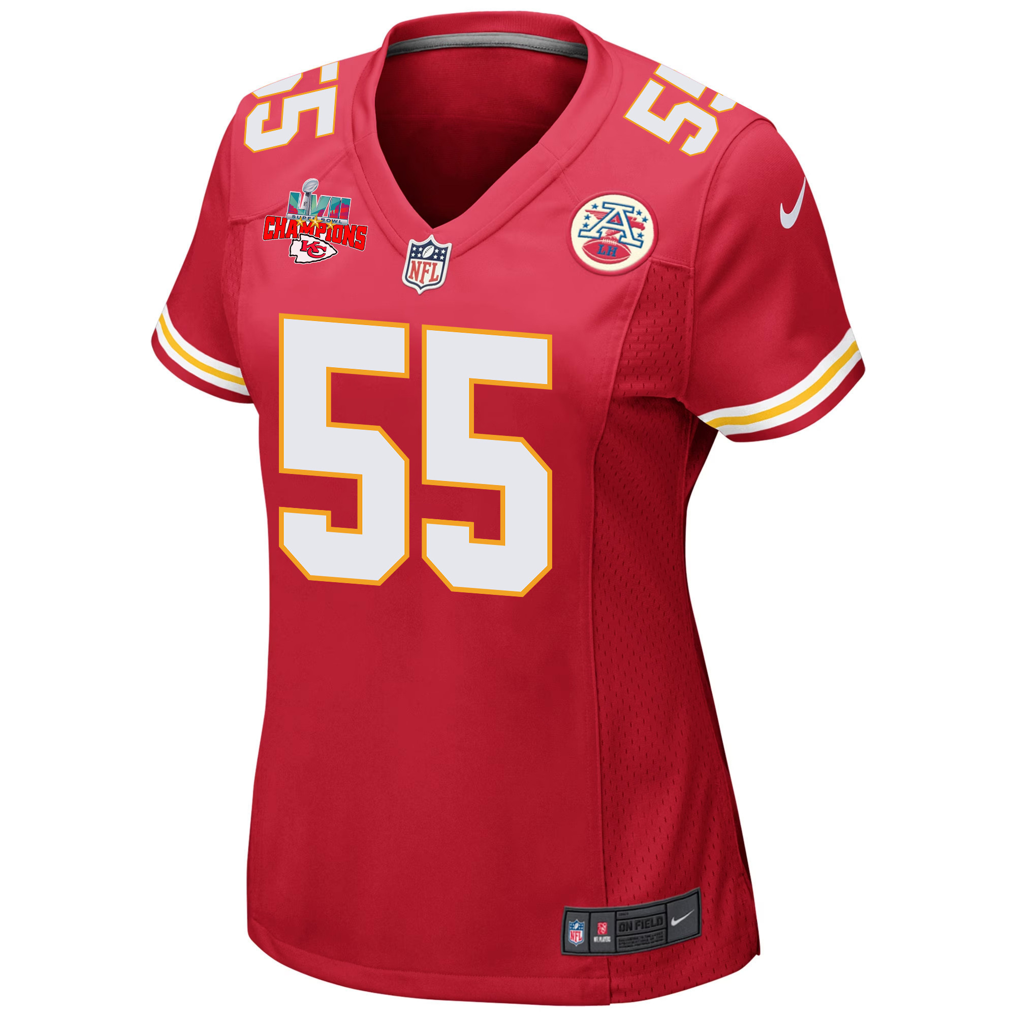 Frank Clark 55 Kansas City Chiefs Super Bowl LVII Champions 3 Stars Women Game Jersey - Red