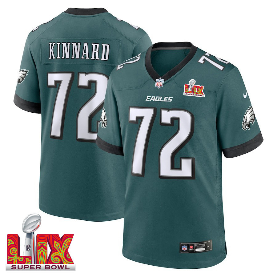 Darian Kinnard #72 Philadelphia Eagles Super Bowl LIX Jersey - Men's - Midnight Green
