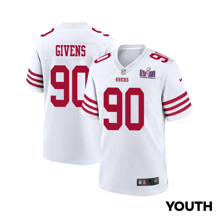 Kevin Givens 90 San Francisco 49ers Super Bowl LVIII Patch Game YOUTH Jersey - White
