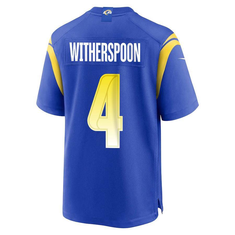 Ahkello Witherspoon 4 Los Angeles Rams Super Bowl LIX New Orleans Patch Game Men Jersey - Royal