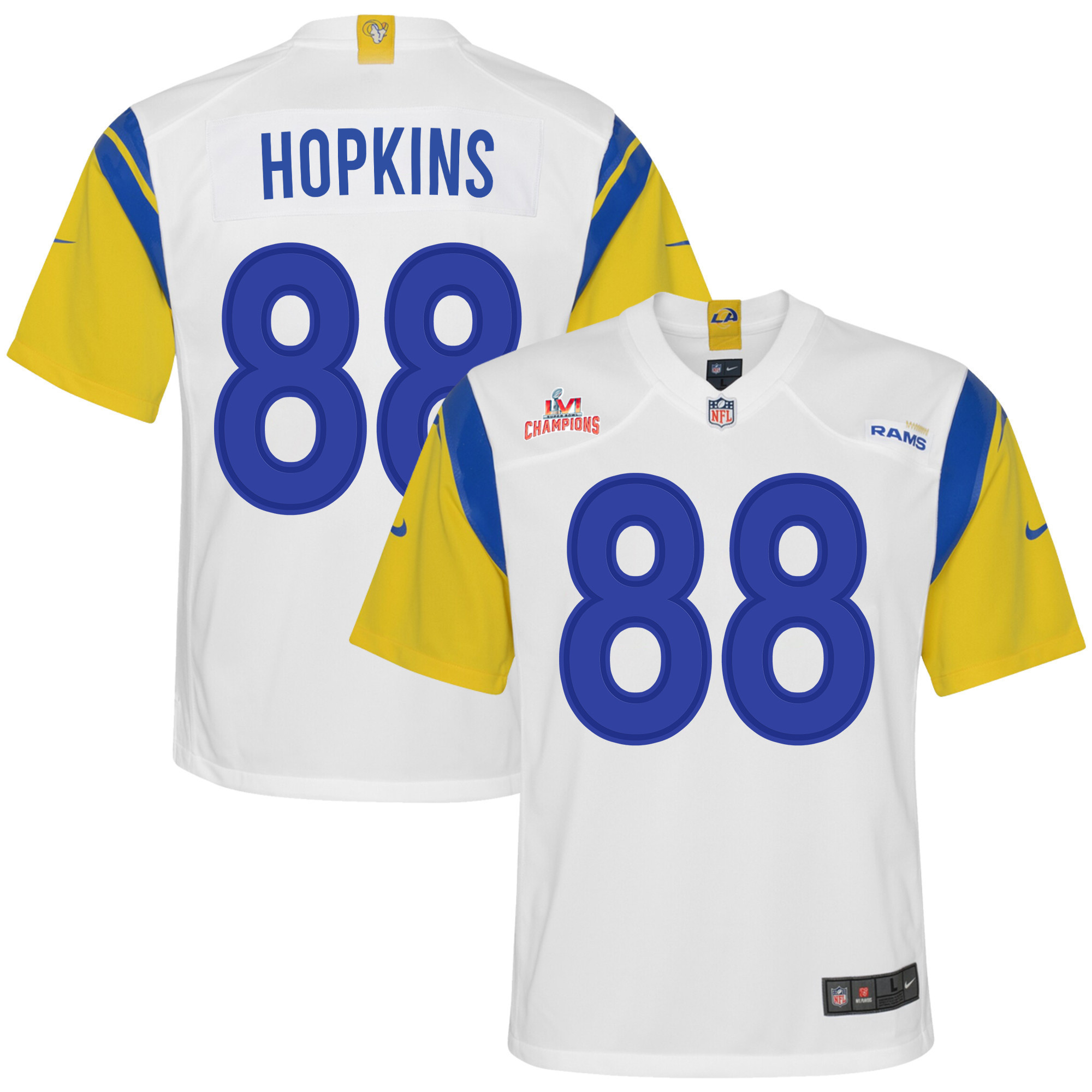 Super Bowl LVI Champions Los Angeles Rams Brycen Hopkins 88 White Youth's Jersey Jersey