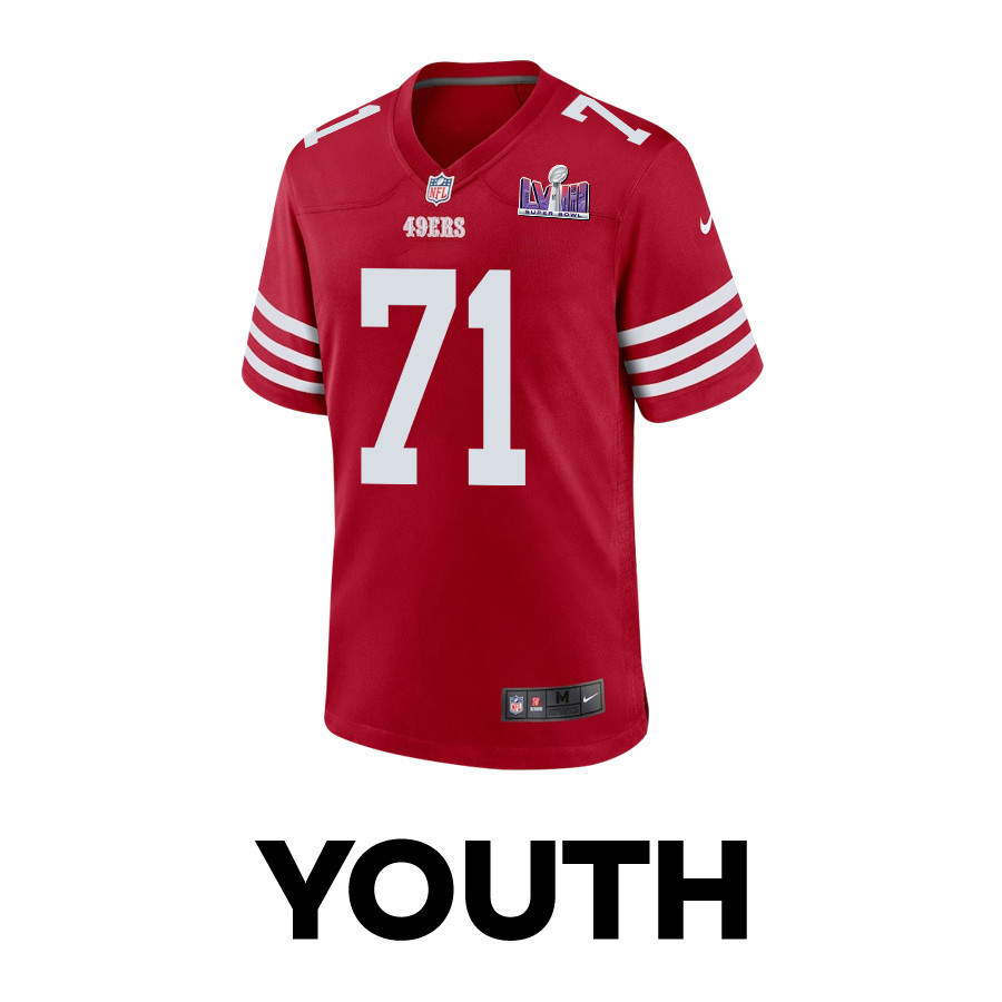 Trent Williams 71 San Francisco 49ers Super Bowl LVIII Patch Game YOUTH Jersey - Scarlet