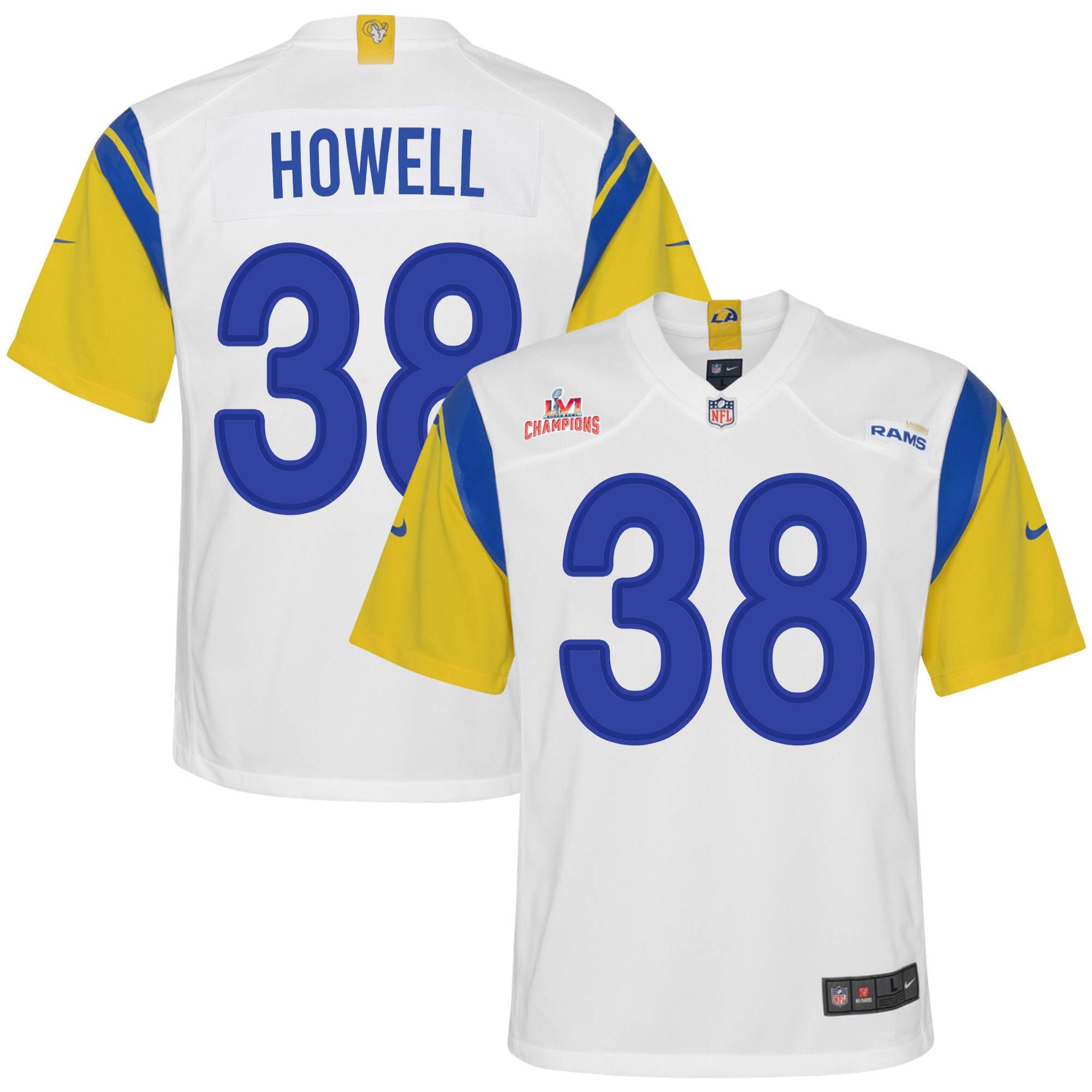 Super Bowl LVI Champions Los Angeles Rams Buddy Howell 38 White Youth's Jersey Jersey