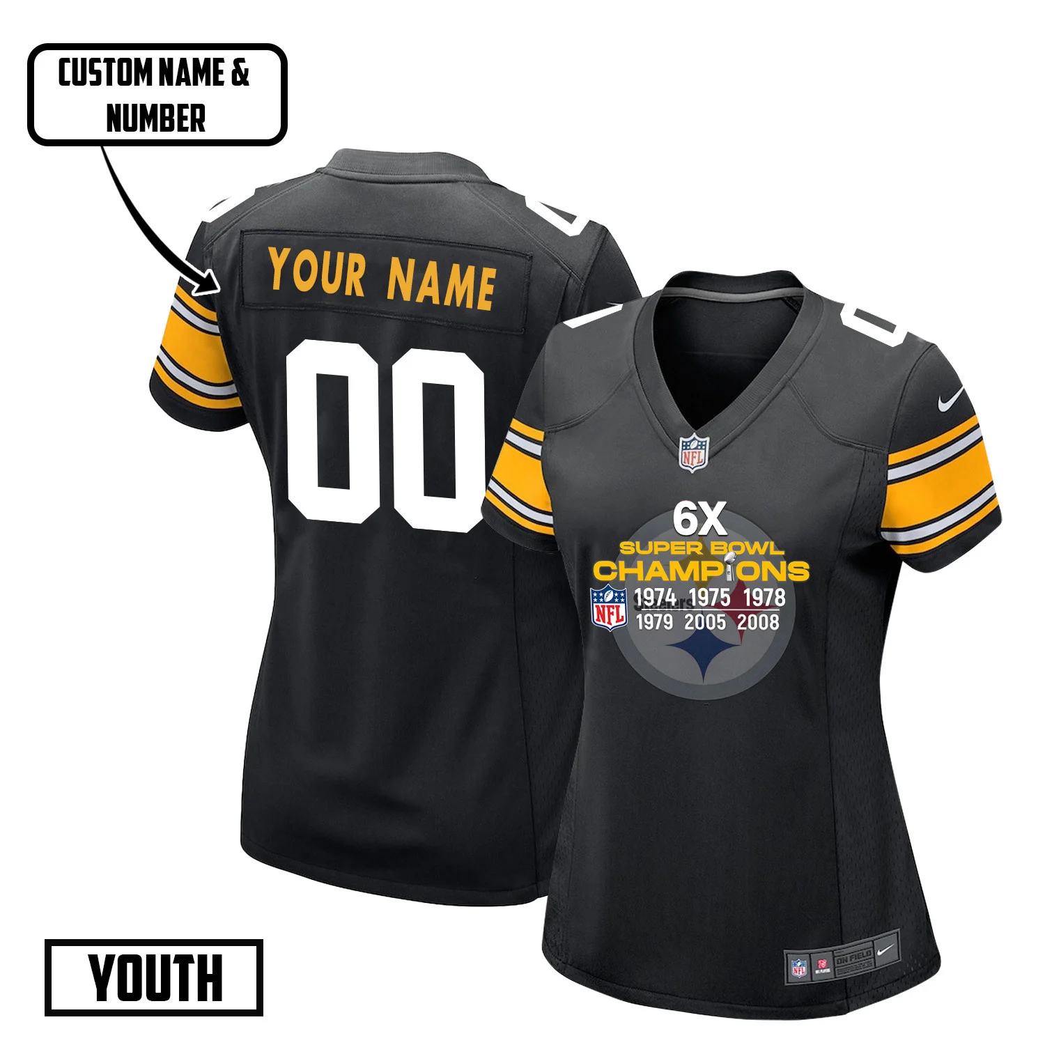 Pittsburgh Steelers 6X Super Bowl Champions Jersey - Women, Black