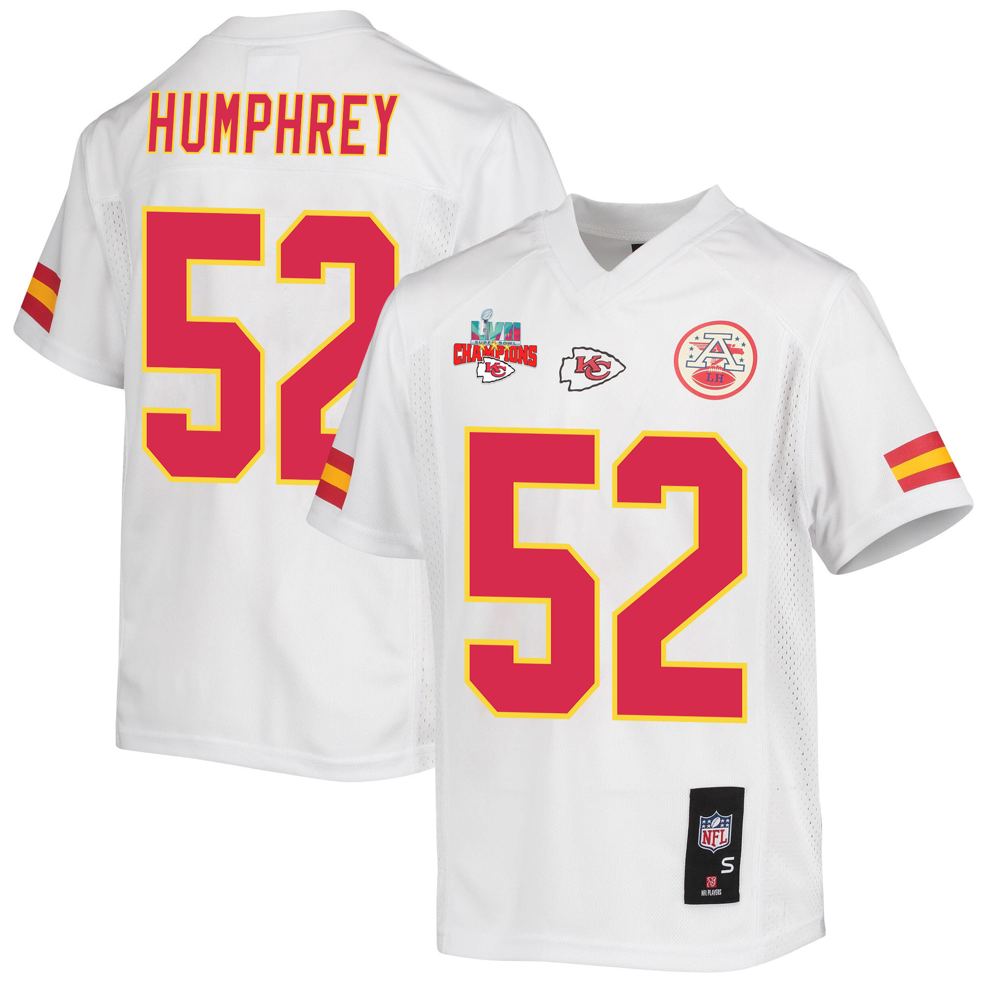 Creed Humphrey 52 Kansas City Chiefs Super Bowl LVII Champions 3 Stars Youth Game Jersey - White
