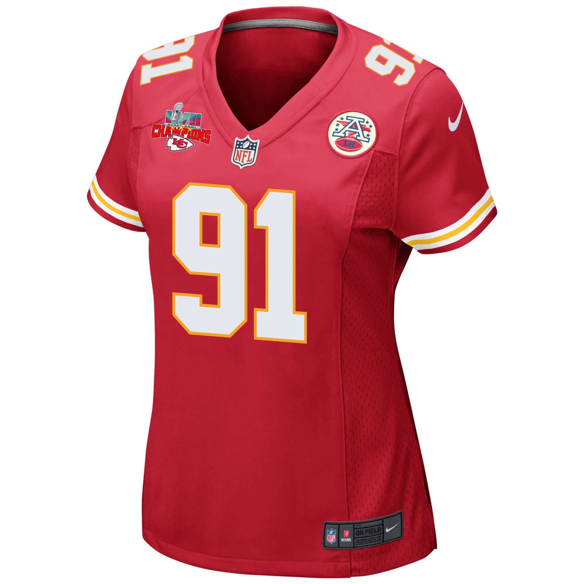 Derrick Nnadi 91 Kansas City Chiefs Super Bowl LVII Champions 3 Stars Women Game Jersey - Red