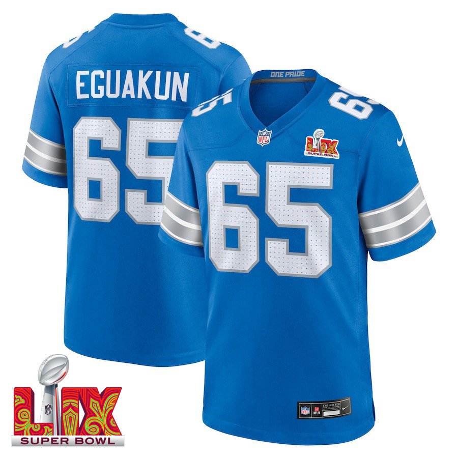 Kingsley Eguakun #65 Detroit Lions Super Bowl LIX Jersey - Men's - Blue