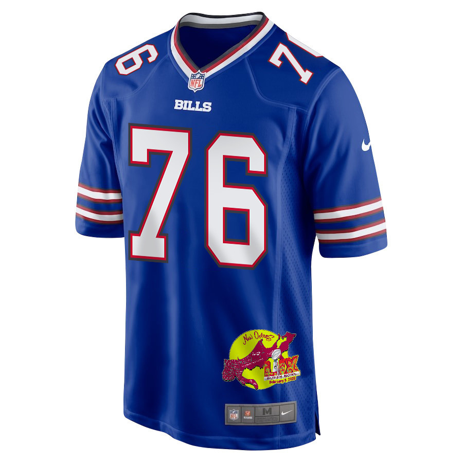 David Edwards 76 Buffalo Bills Super Bowl LIX New Orleans Patch Game Men Jersey - Royal