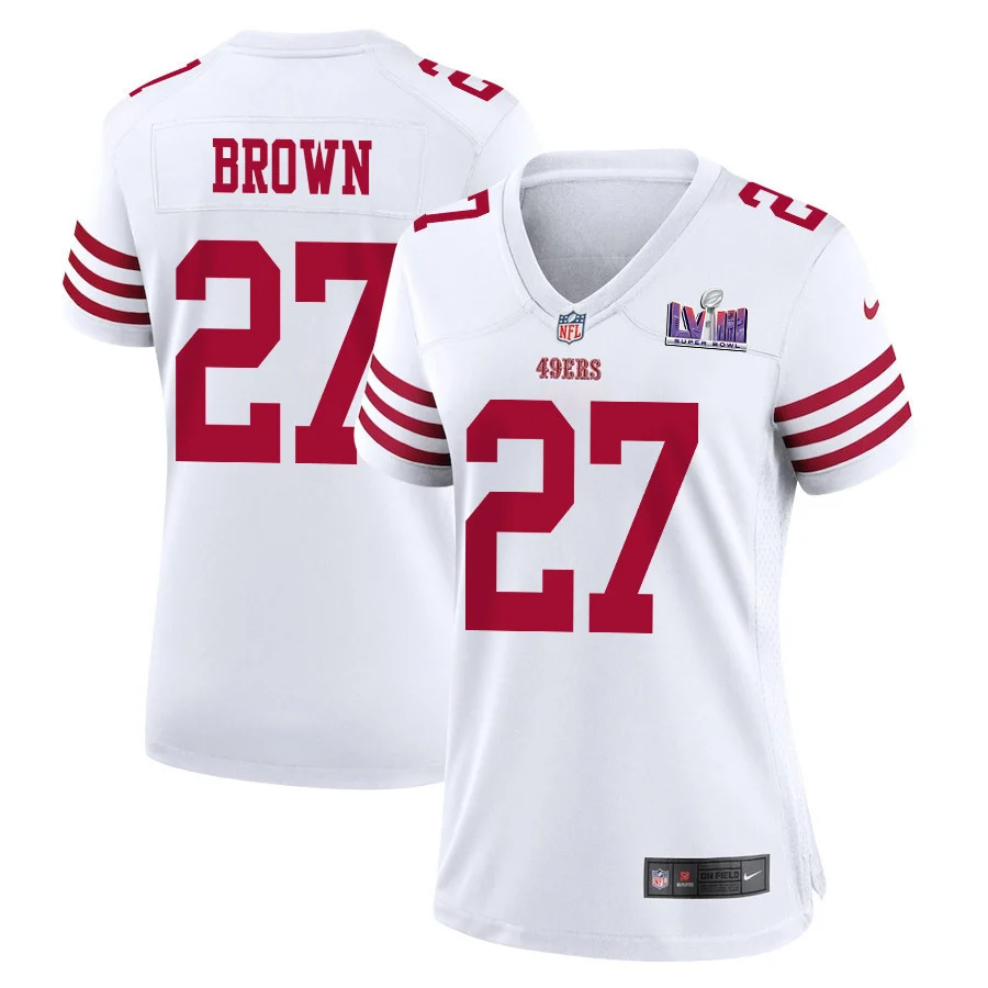 Ji'Ayir Brown 27 San Francisco 49ers Super Bowl LVIII Patch Game Women Jersey - White