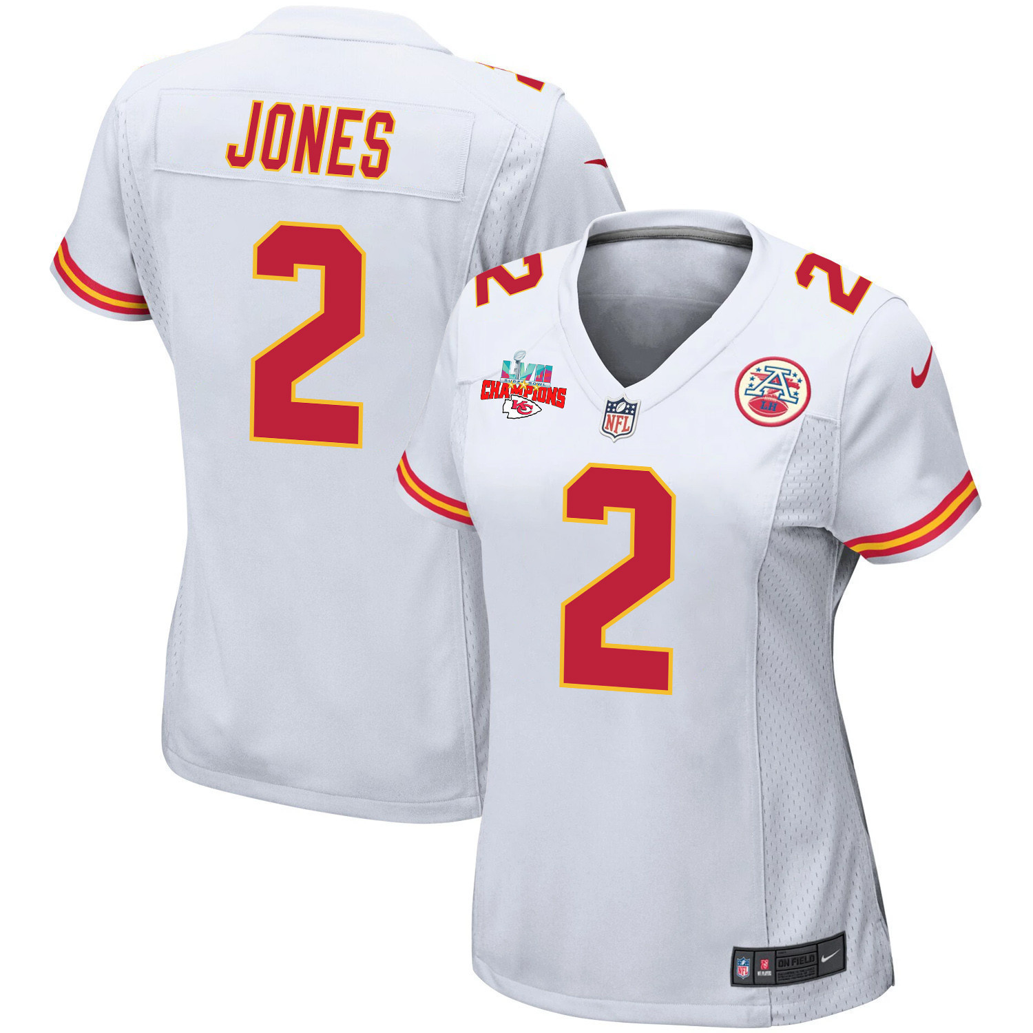 Ronald Jones 2 Kansas City Chiefs Super Bowl LVII Champions 3 Stars Women Game Jersey - White