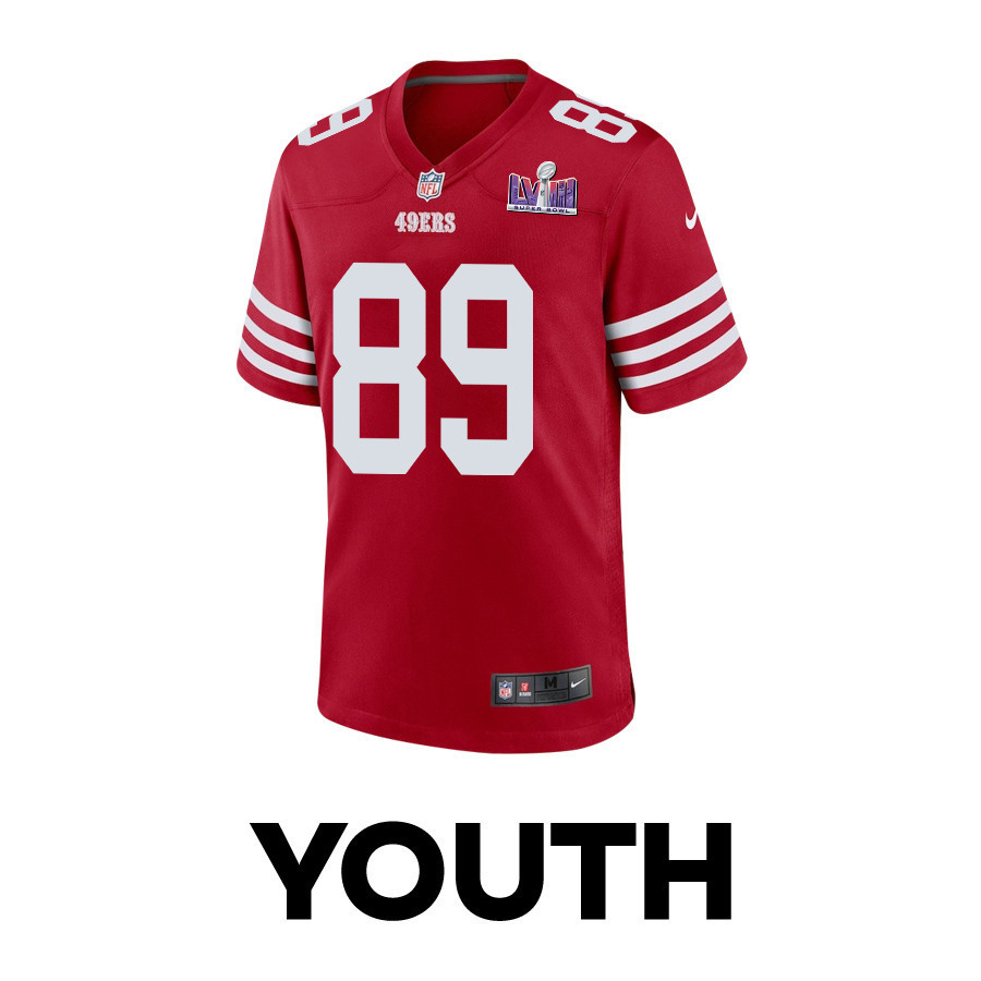 Charlie Woerner 89 San Francisco 49ers Super Bowl LVIII Patch Game YOUTH Jersey - Scarlet