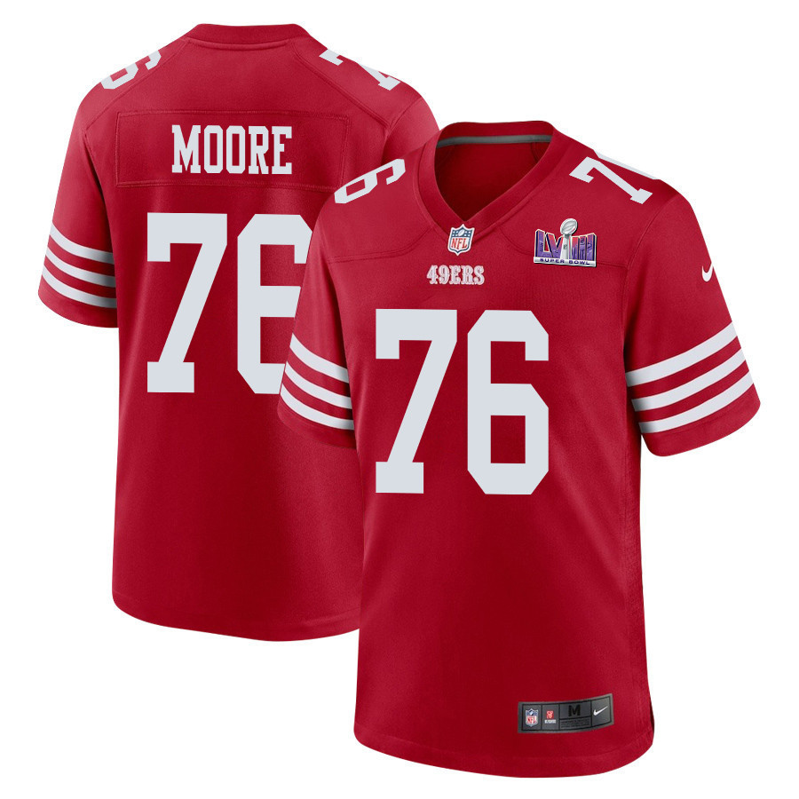 Jaylon Moore 76 San Francisco 49ers Super Bowl LVIII Patch Game Men Jersey - Scarlet
