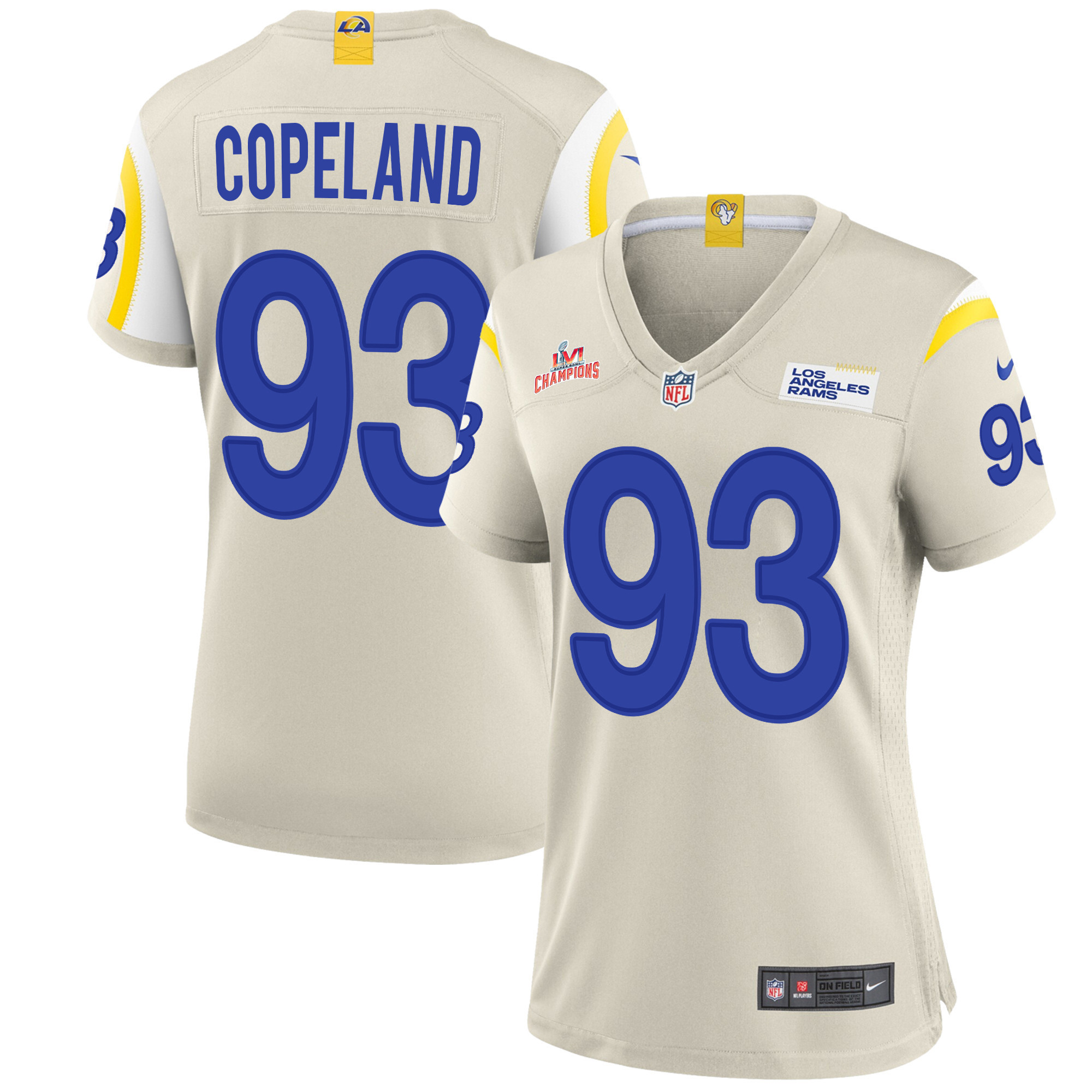 Super Bowl LVI Champions Los Angeles Rams Marquise Copeland 93 Bone Women's Jersey Jersey
