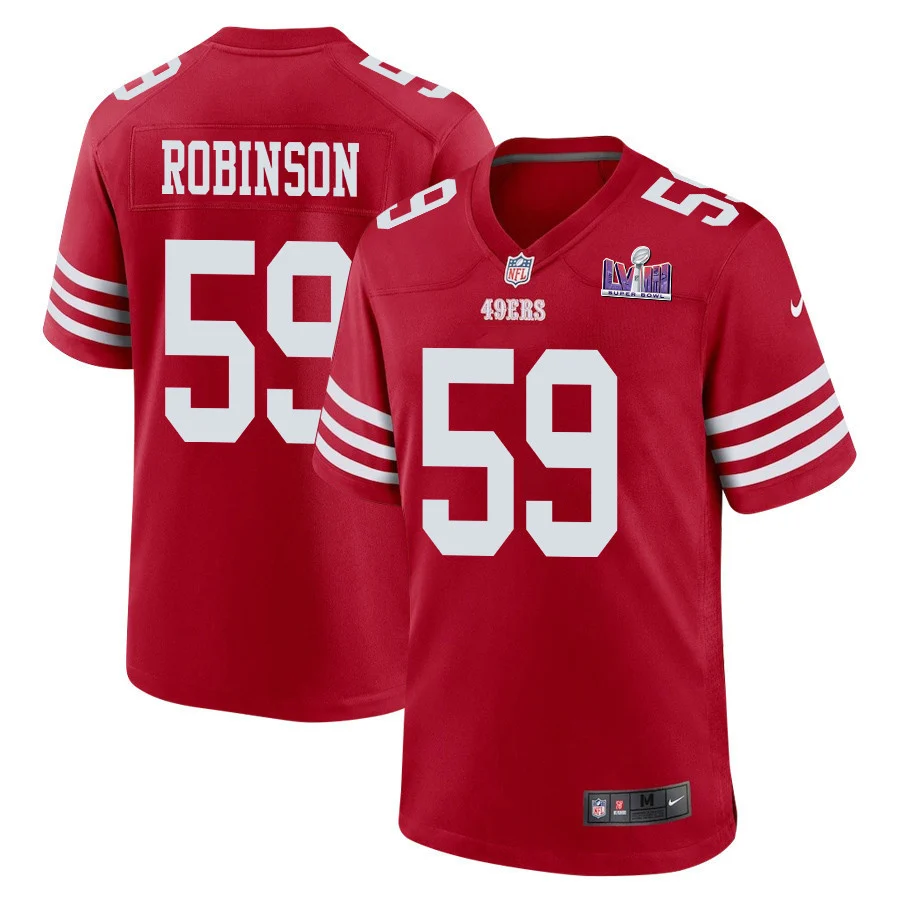 Curtis Robinson 59 San Francisco 49ers Super Bowl LVIII Patch Game Men Jersey - Scarlet