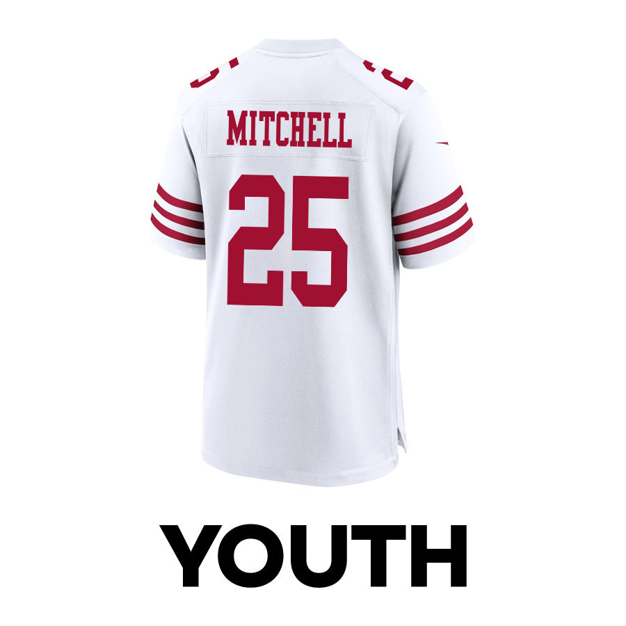 Elijah Mitchell 25 San Francisco 49ers Super Bowl LVIII Patch Game YOUTH Jersey - White