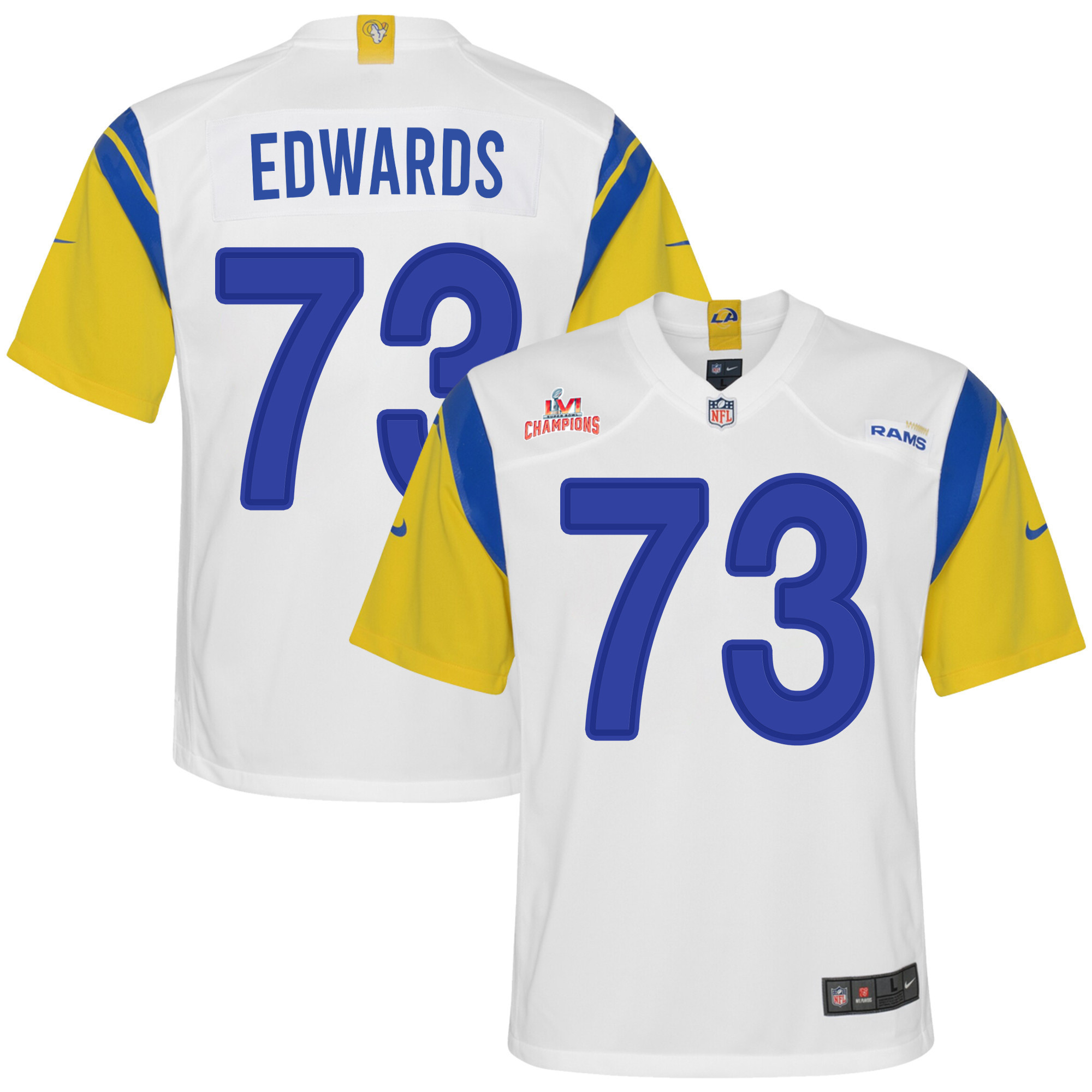 Super Bowl LVI Champions Los Angeles Rams David Edwards 73 White Youth's Jersey Jersey