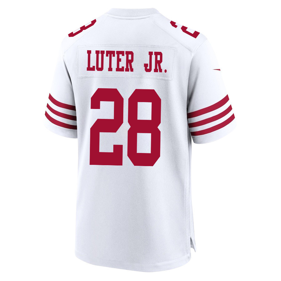 Darrell Luter Jr. 28 San Francisco 49ers Super Bowl LVIII Patch Game Men Jersey - White