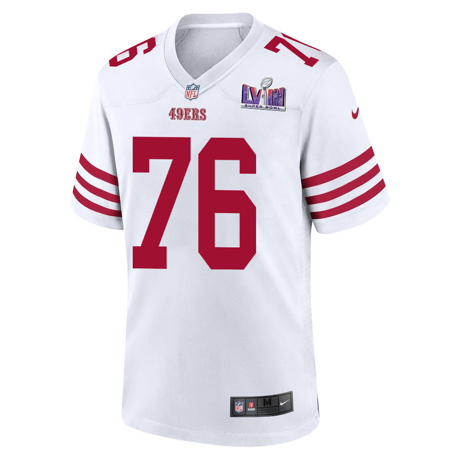 Jaylon Moore 76 San Francisco 49ers Super Bowl LVIII Patch Game Men Jersey - White