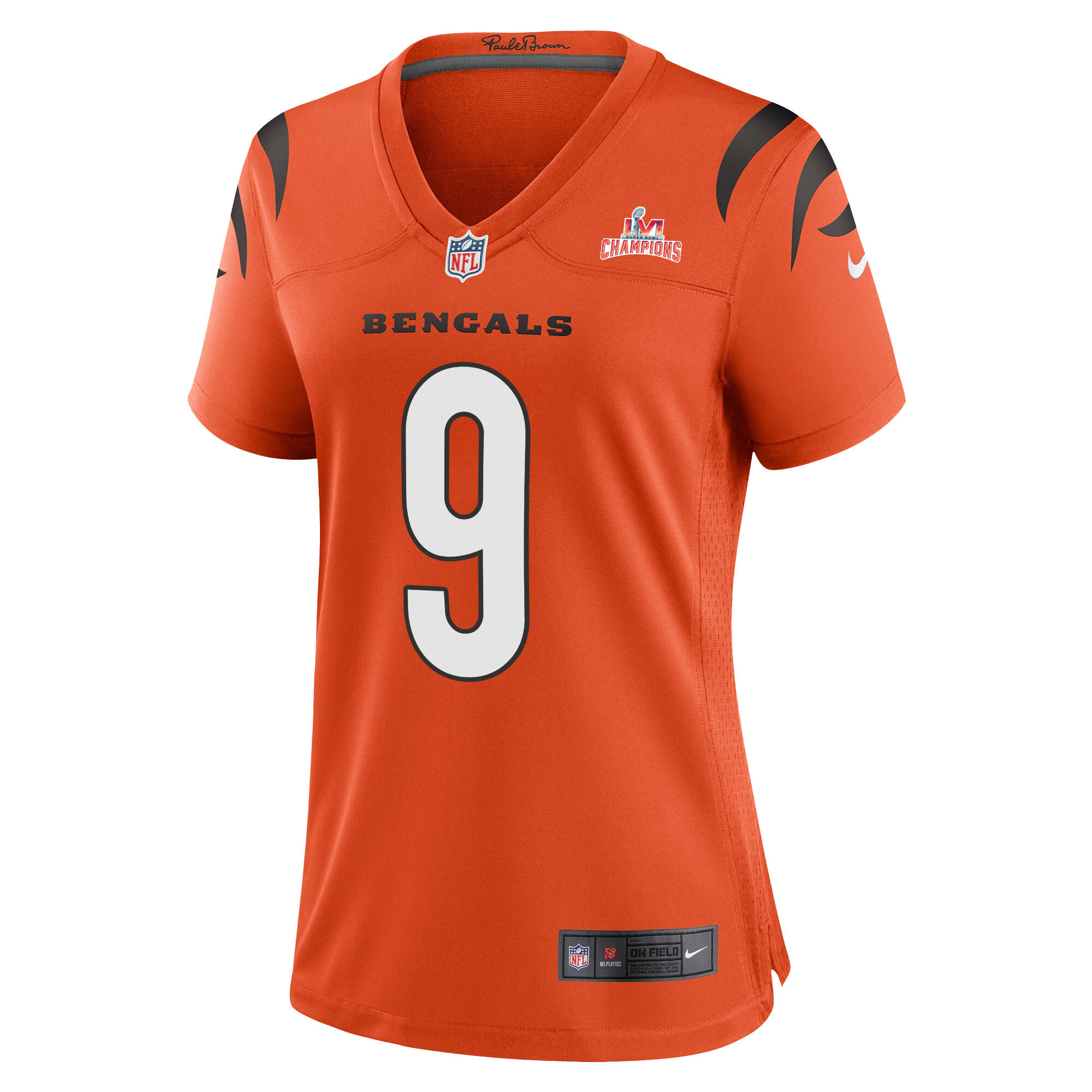 Super Bowl LVI Champions Cincinnati Bengals Joe Burrow 9 Orange Women's Jersey Jersey