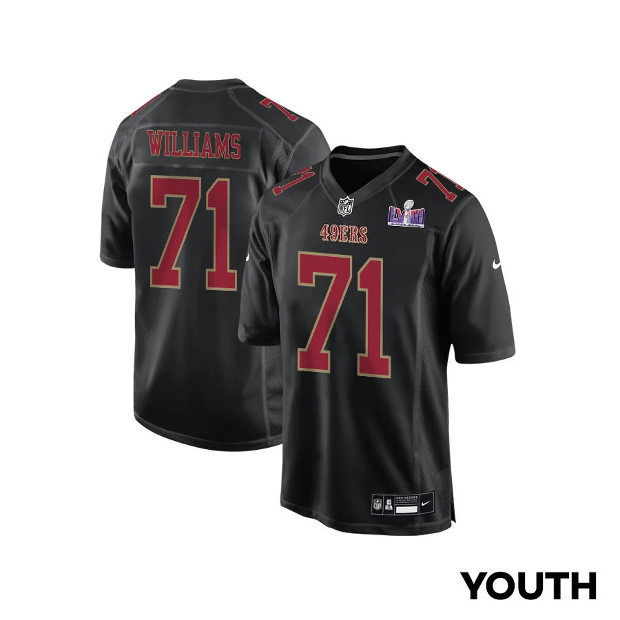 Trent Williams 71 San Francisco 49ers Super Bowl LVIII Patch Fashion Game YOUTH Jersey - Carbon Black