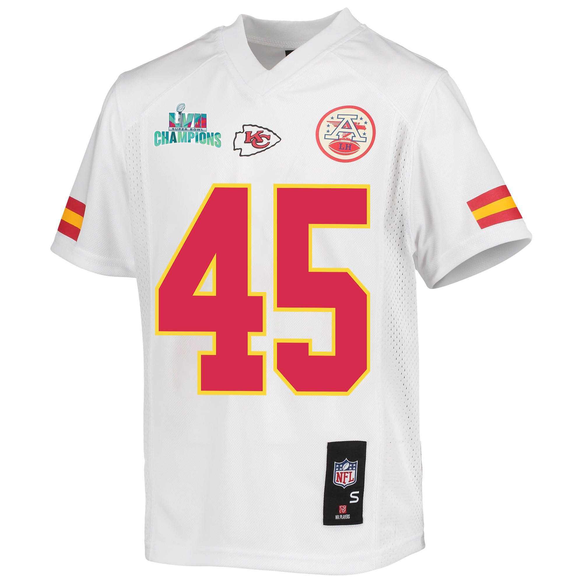 Michael Burton 45 Kansas City Chiefs Super Bowl LVII Champions Youth Game Jersey - White