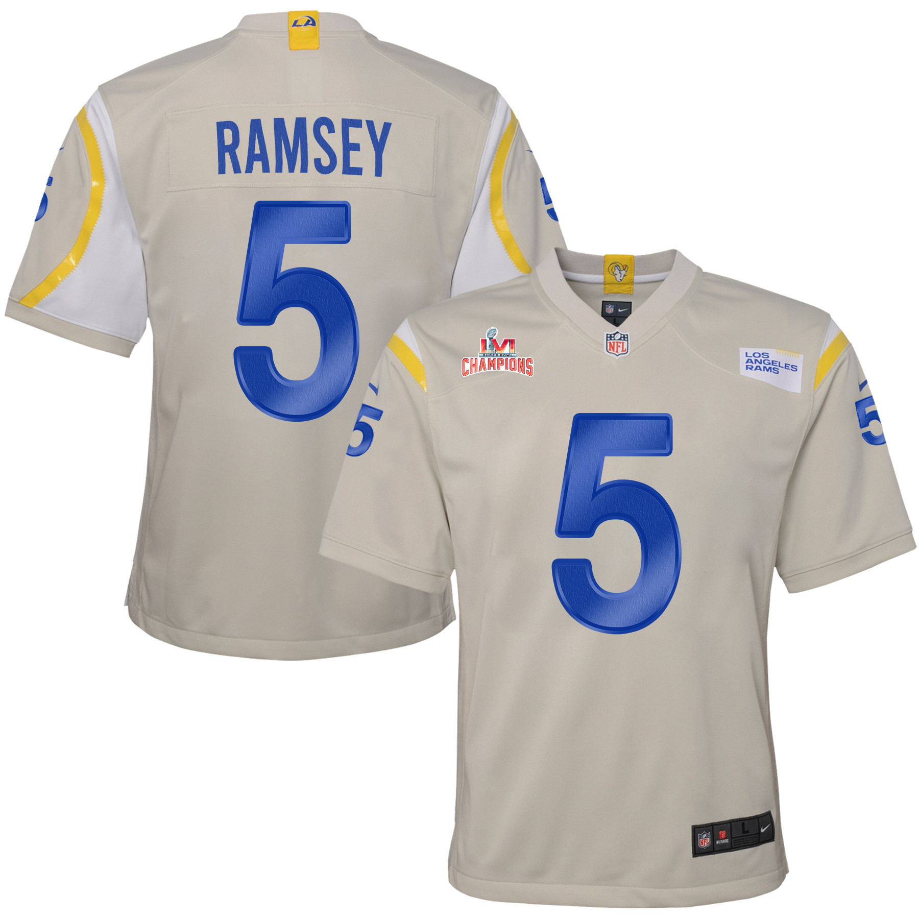 Super Bowl LVI Champions Los Angeles Rams Jalen Ramsey 5 Bone Youth's Jersey Jersey