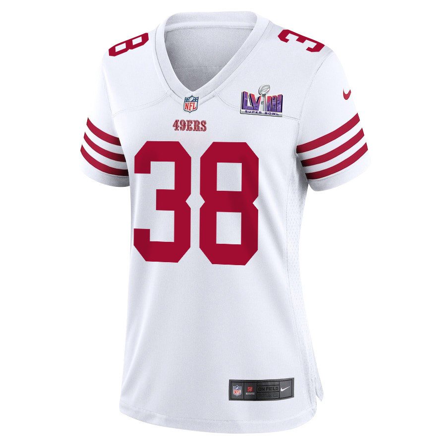Kemon Hall 38 San Francisco 49ers Super Bowl LVIII Patch Game Women Jersey - White