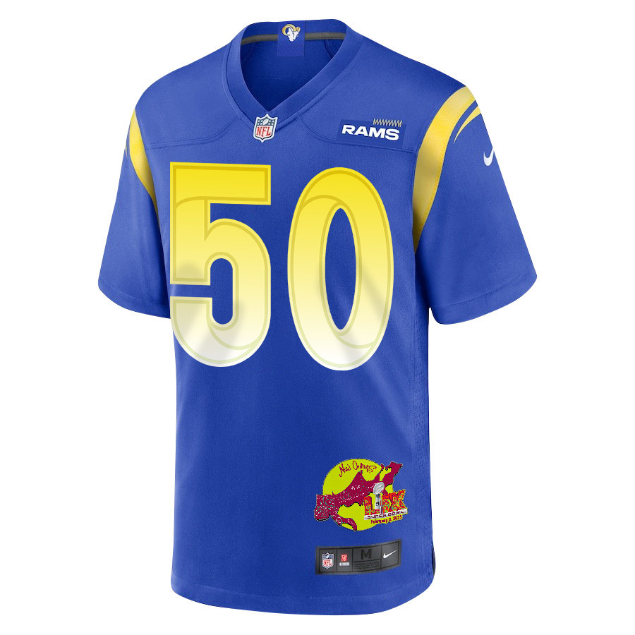 Beaux Limmer 50 Los Angeles Rams Super Bowl LIX New Orleans Patch Game Men Jersey - Royal
