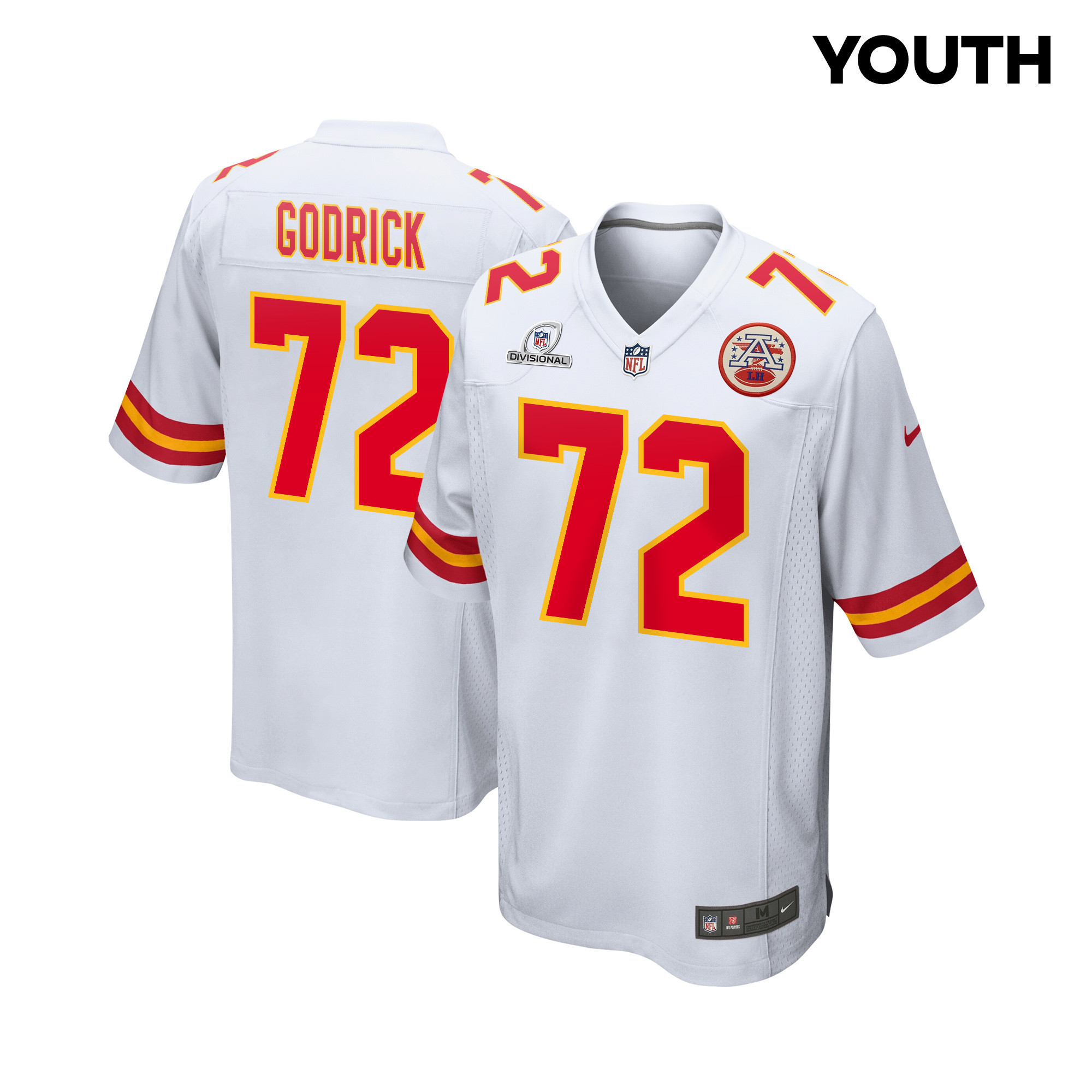 Chukwuebuka Godrick 72 Kansas City Chiefs Super Bowl LVIII Patch Game YOUTH Jersey - White
