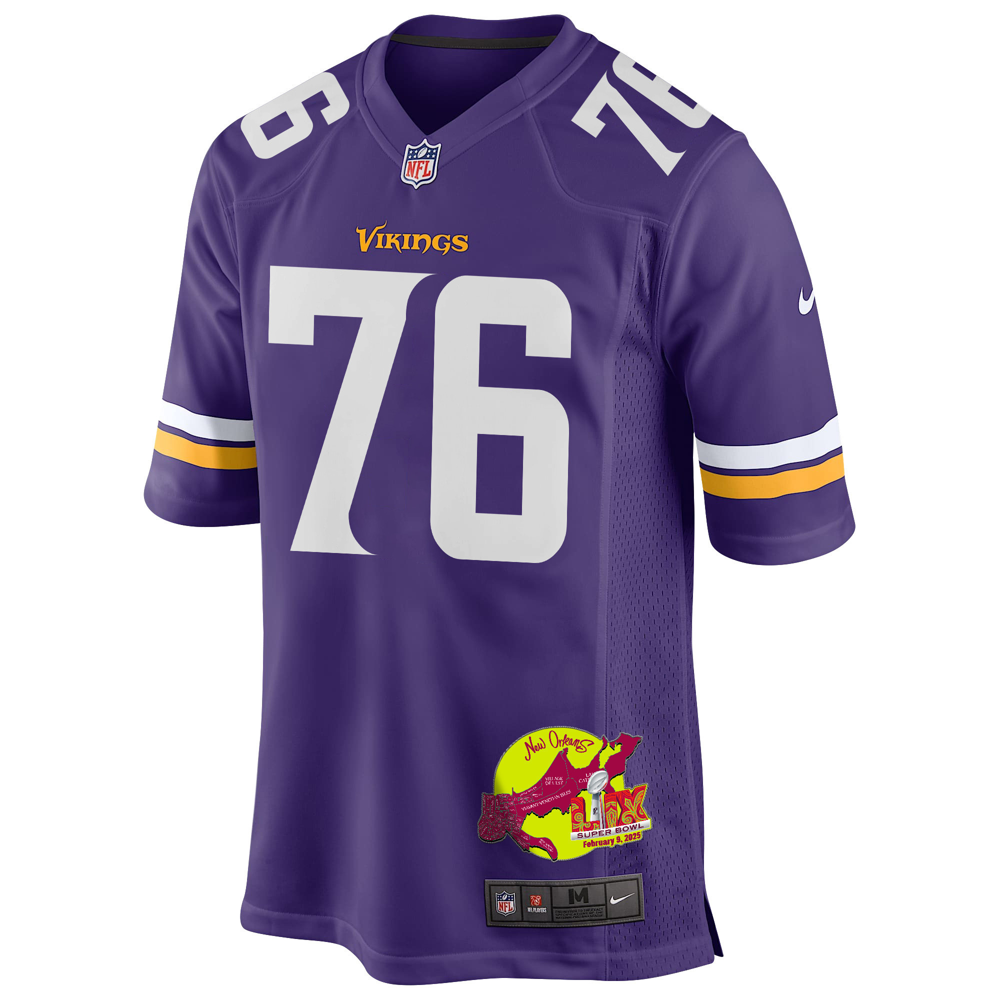 David Quessenberry 76 Minnesota Vikings Super Bowl LIX New Orleans Patch Game Men Jersey - Purple