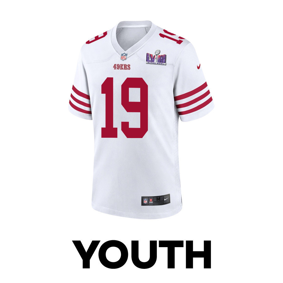 Deebo Samuel 19 San Francisco 49ers Super Bowl LVIII Patch Game YOUTH Jersey - White