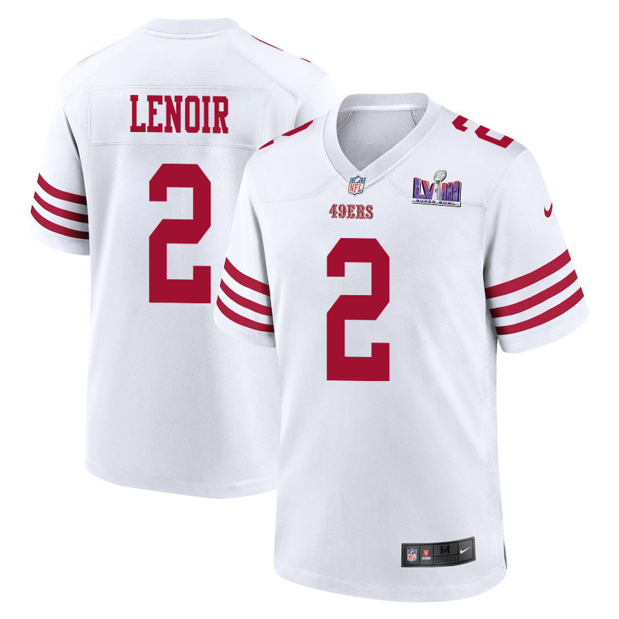 Deommodore Lenoir 2 San Francisco 49ers Super Bowl LVIII Patch Game Men Jersey - White