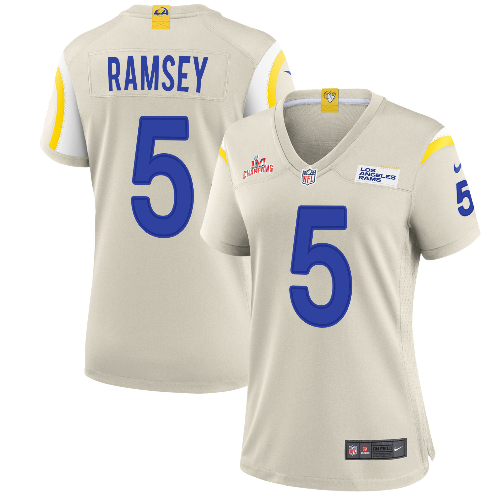 Super Bowl LVI Champions Los Angeles Rams Jalen Ramsey 5 Bone Women's Jersey Jersey