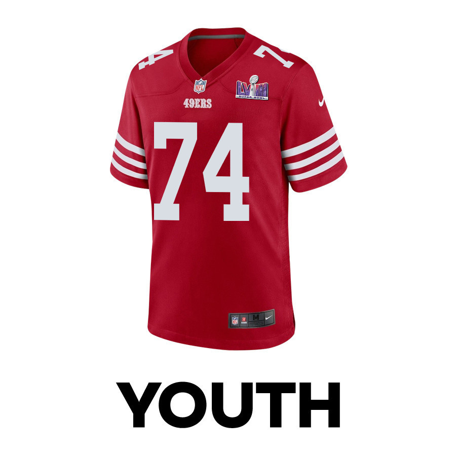 Spencer Burford 74 San Francisco 49ers Super Bowl LVIII Patch Game YOUTH Jersey - Scarlet