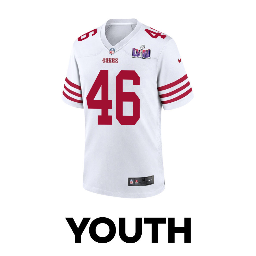 Taybor Pepper 46 San Francisco 49ers Super Bowl LVIII Patch Game YOUTH Jersey - White