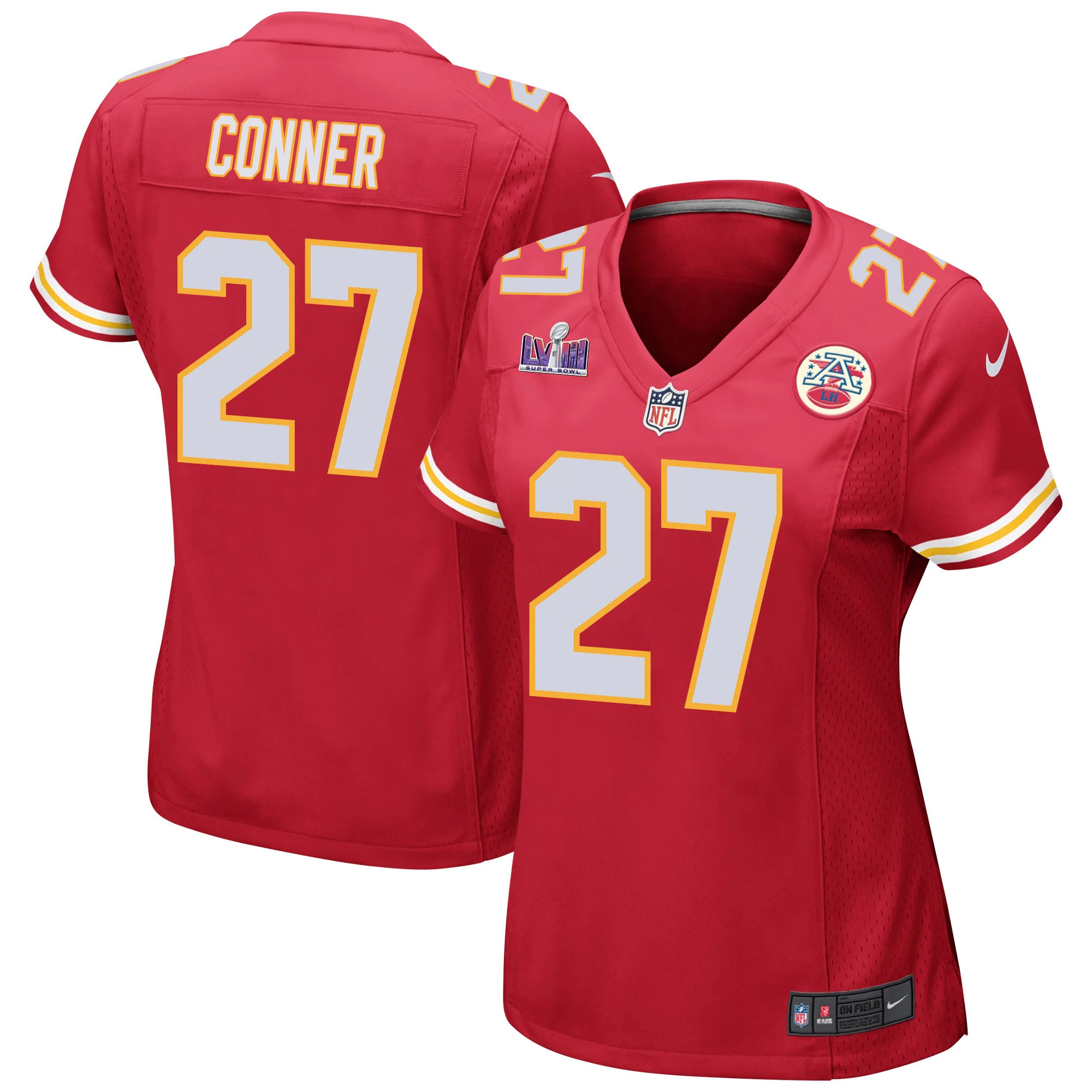 Chamarri Conner 27 Kansas City Chiefs Super Bowl LVIII Patch Game Women Jersey - Red