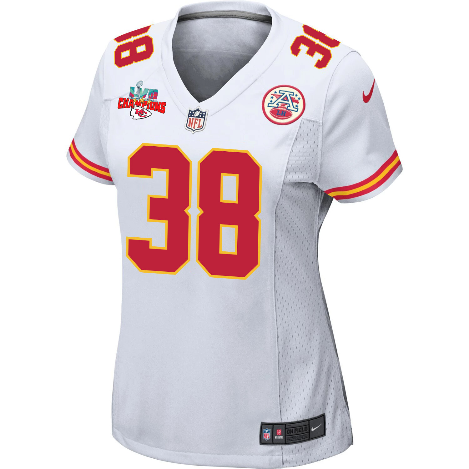 L'Jarius Sneed 38 Kansas City Chiefs Super Bowl LVII Champions 3 Stars Women Game Jersey - White