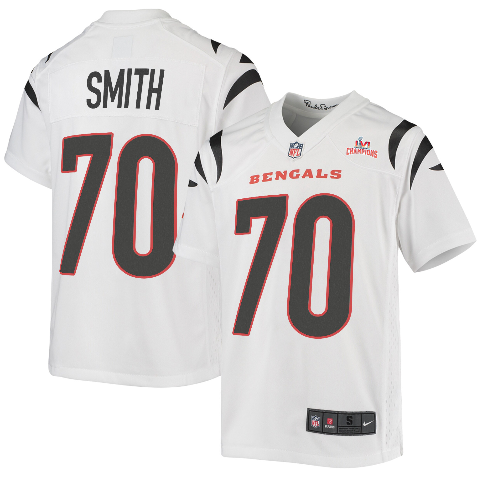 Super Bowl LVI Champions Cincinnati Bengals D'Ante Smith 70 White Youth's Jersey Jersey