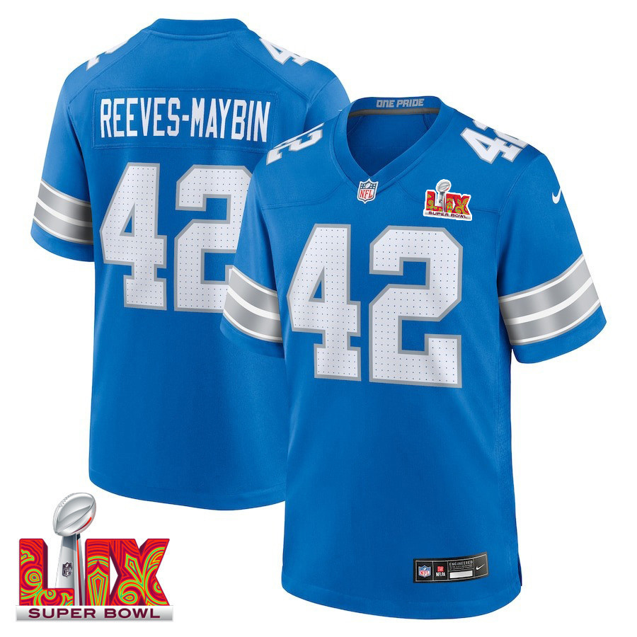 Jalen Reeves-Maybin #42 Detroit Lions Super Bowl LIX Jersey - Men's - Blue