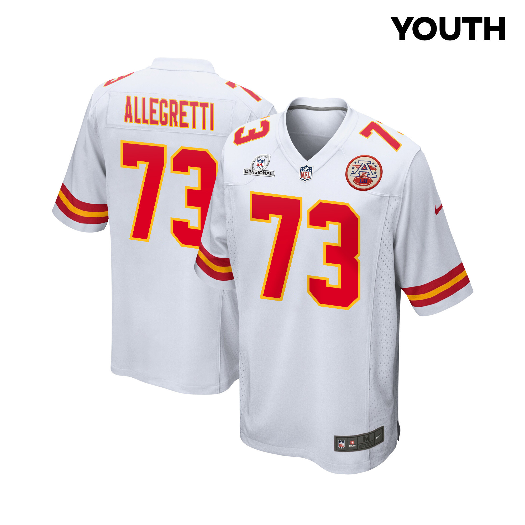 Nick Allegretti 73 Kansas City Chiefs Super Bowl LVIII Patch Game YOUTH Jersey - White
