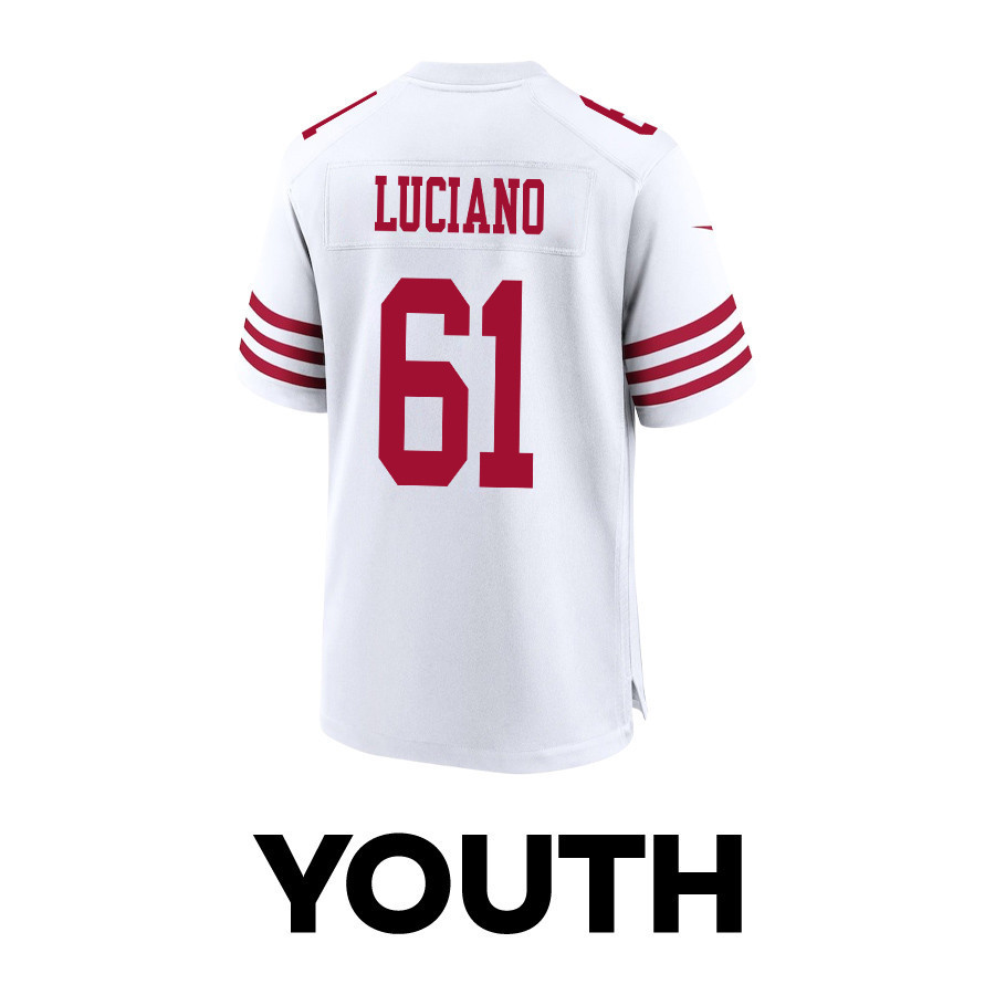 Corey Luciano 61 San Francisco 49ers Super Bowl LVIII Patch Game YOUTH Jersey - White